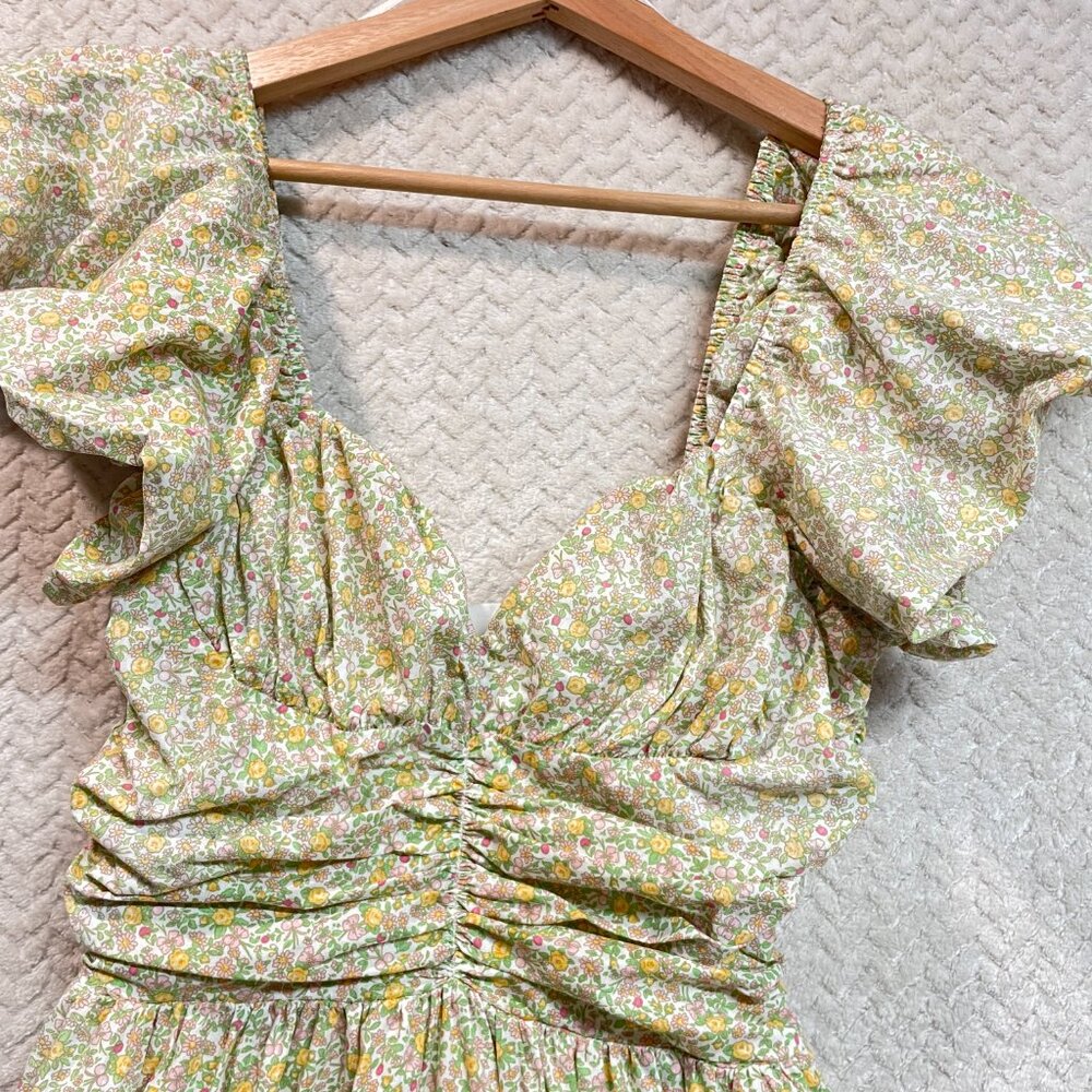 Tuckernuck Hyacinth House‎ Yellow Green Floral Cottagecore Midi Dress XXS - flaw - Picture 6 of 13